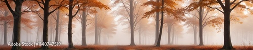 Beech trees against a foggy morning in autumn, rural, wales, landscape photo