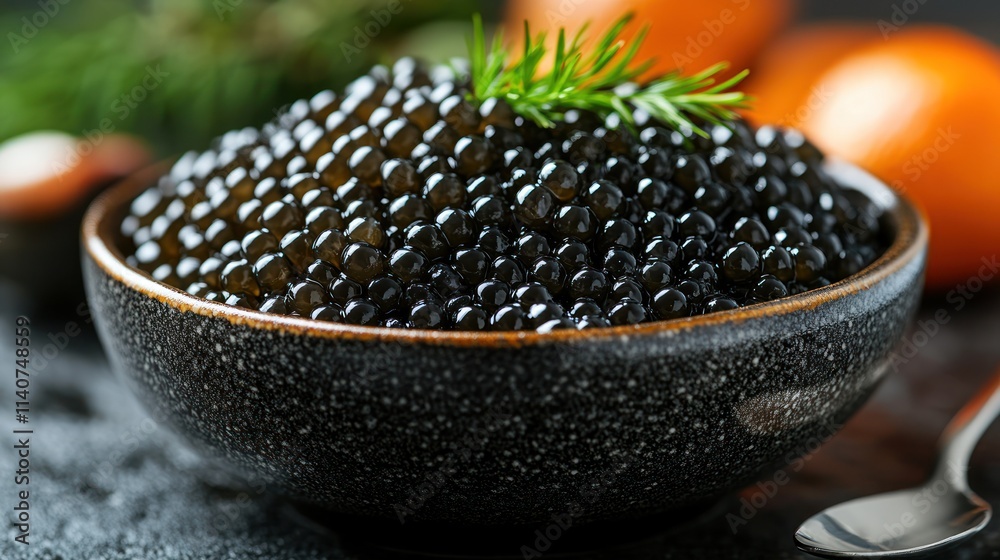 Close-up of black caviar in a bowl. Close-up of black caviar in a bowl.