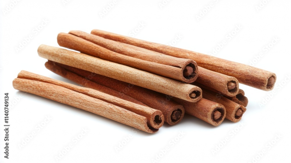 Cinnamon sticks arranged with star anise on a white background showcasing the rich textures and earthy tones of spices Cinnamon sticks arranged with star anise on a white background showcasing the rich textures and earthy tones of spices