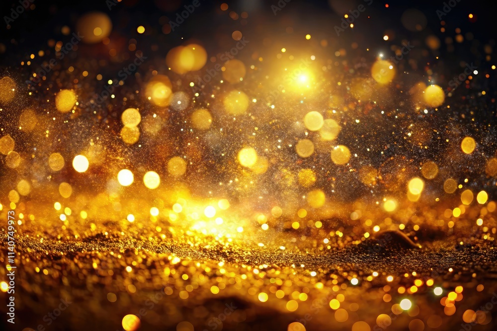 Golden shimmer particles dance on a dark canvas, creating a mystical evening glow. Golden shimmer particles dance on a dark canvas, creating a mystical evening glow.