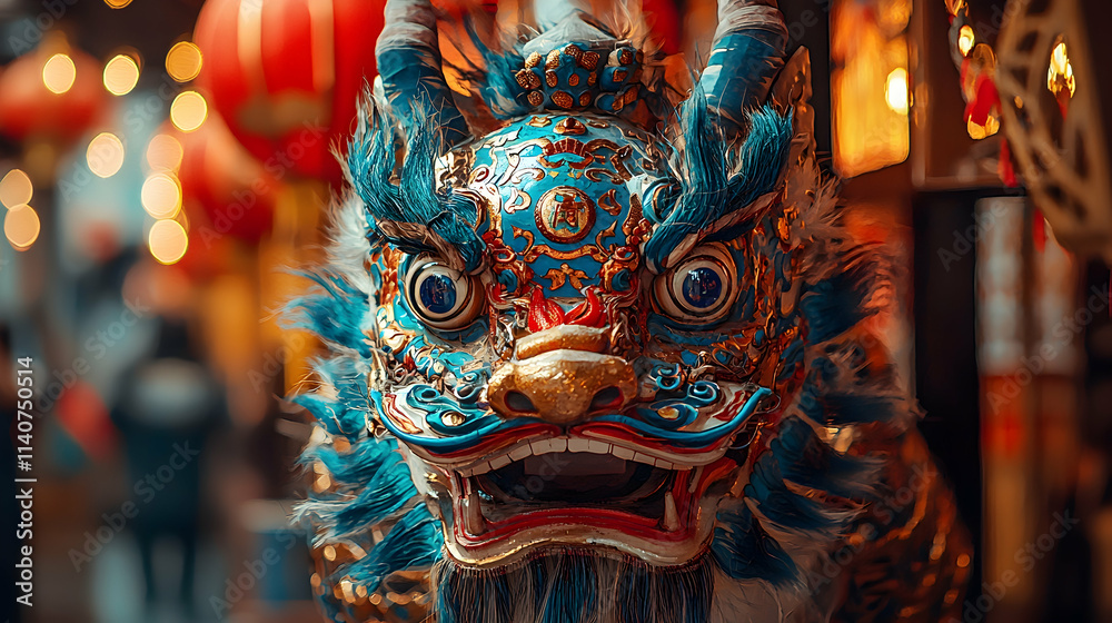 Fototapeta premium Vibrant Dragon Mask Illustration