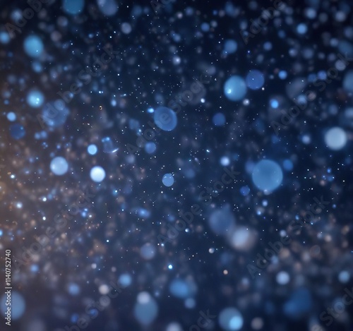 Dazzling blue bokeh with scattered small sparkle circles, holiday decoration, defocused sparkles