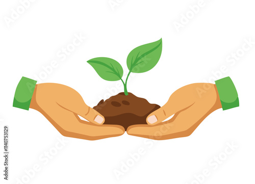 Two hands holding a small plant in soil symbolizing sustainable development