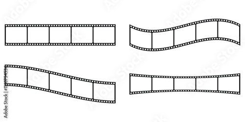 film strip icon used for videography elements, cinema reel. Filmstrip with frames, photo and videos for camera. Old white and black film tapes of 35mm. Realistic film strip on white background.