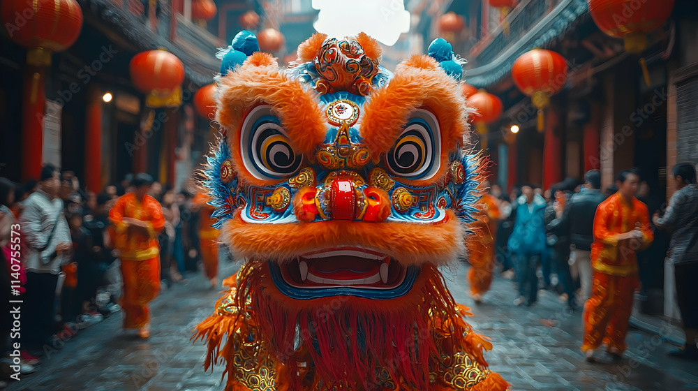 Fototapeta premium Vibrant Lion Dance Costume Illustration
