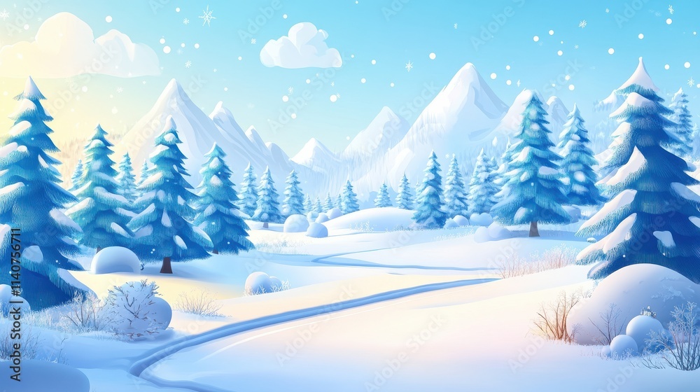 Naklejka premium Panorama, banner, and background of a magic winter landscape at Christmas