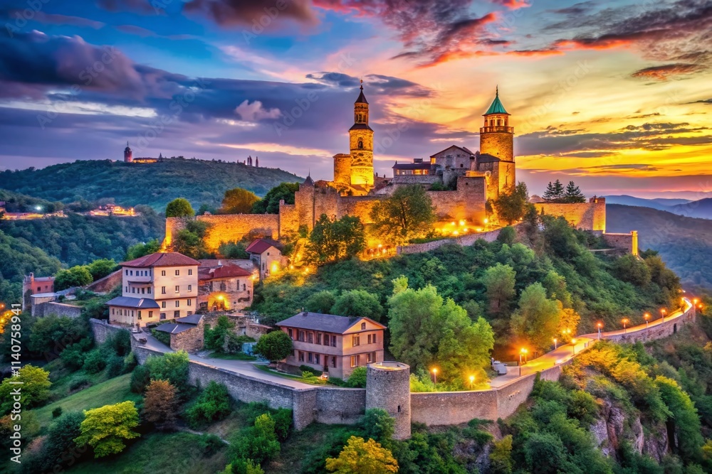 Tsarevets Fortress Panorama: Stunning Bulgarian Medieval Castle Aerial View, Rule of Thirds Composition Tsarevets Fortress Panorama: Stunning Bulgarian Medieval Castle Aerial View, Rule of Thirds Composition
