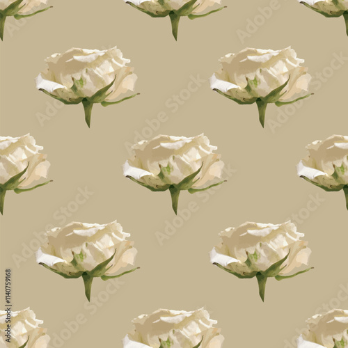 Elegant white roses seamless vector pattern
