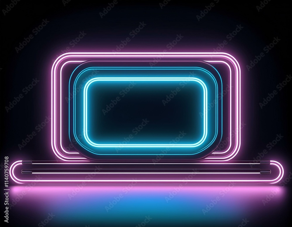 cadre, base graphique en néon bleu et rose avec zone d'écriture sur fond noir en ia. cadre, base graphique en néon bleu et rose avec zone d'écriture sur fond noir en ia.