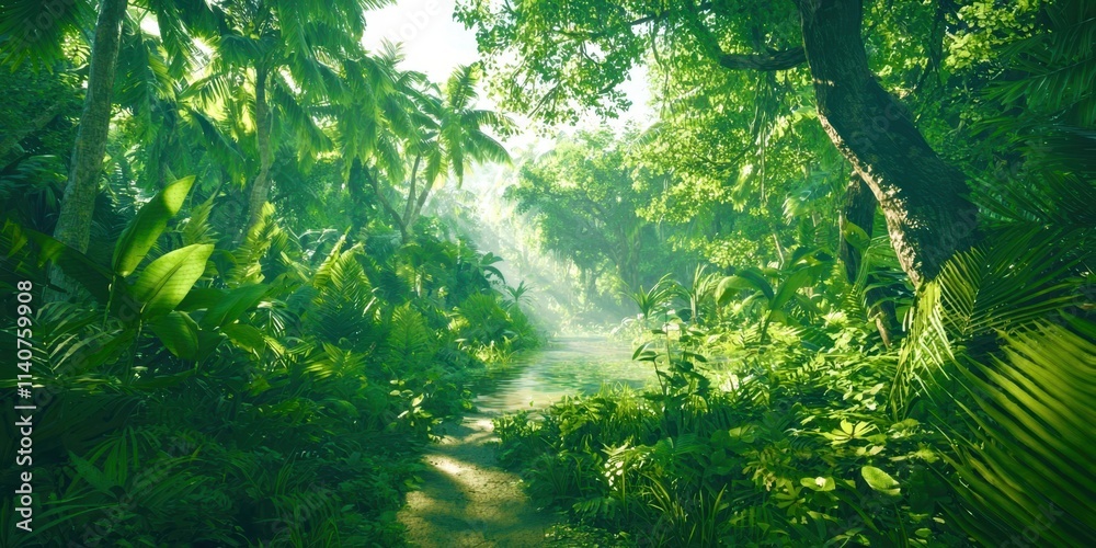 Lush green jungle with a path through it Lush green jungle with a path through it