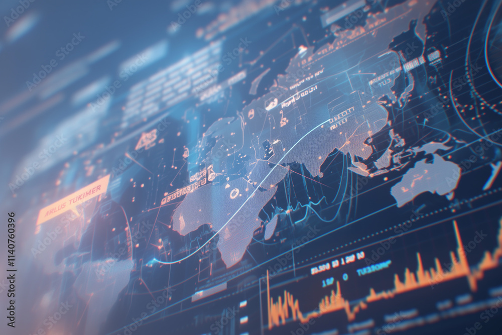 Futuristic financial graphs and market analytics