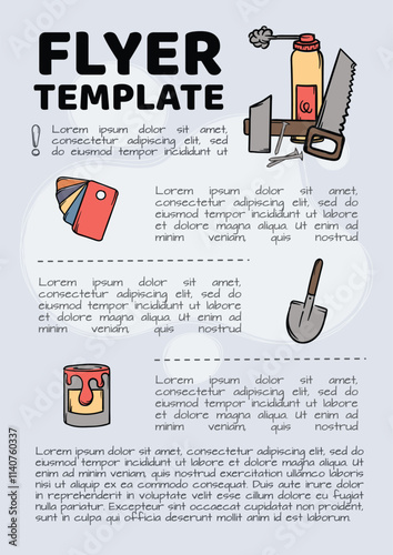 A simple editable template for advertising goods and services for construction, repair, design. Vector layout of flyer, handout, advertisement, brochure, banner