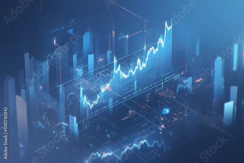 Futuristic financial graphs and market analytics