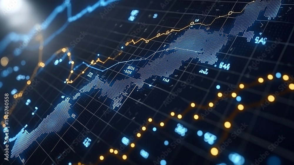 Futuristic financial graphs and market analytics