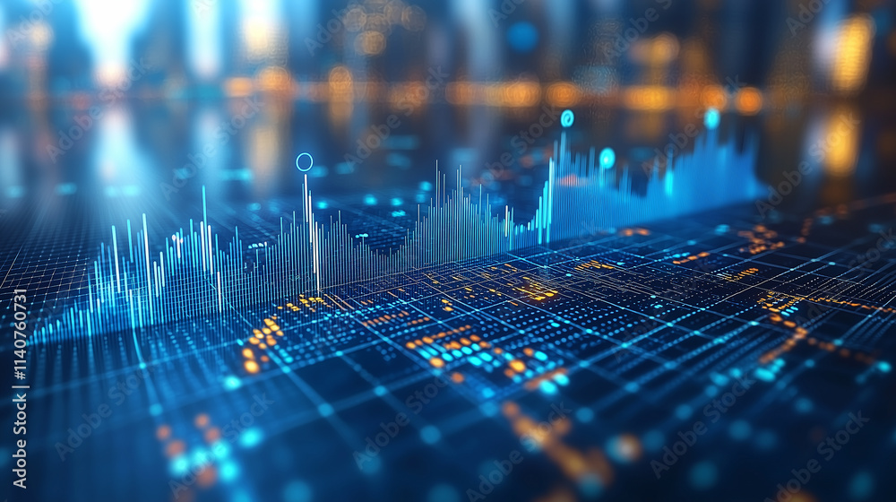 Futuristic financial graphs and market analytics