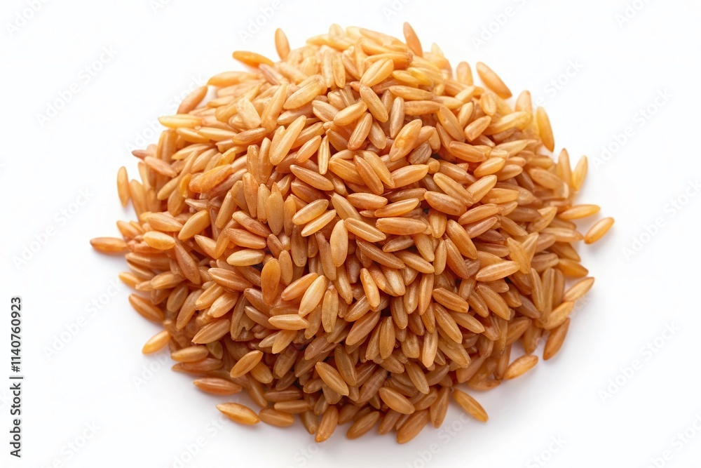 Uncooked Brown Rice Top View, Isolated White Background - High-Resolution Food Photography Uncooked Brown Rice Top View, Isolated White Background - High-Resolution Food Photography