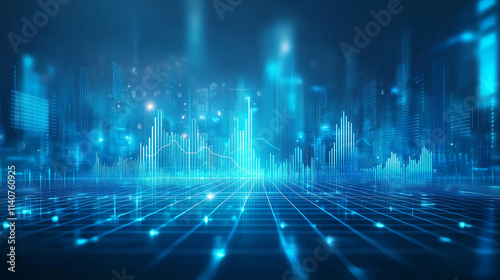 Futuristic financial graphs and market analytics