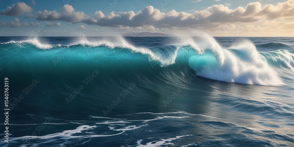 Fototapeta premium Deep blue sea surface with strong wave movements and foam, underwater surface, turbulent free, crashing waves