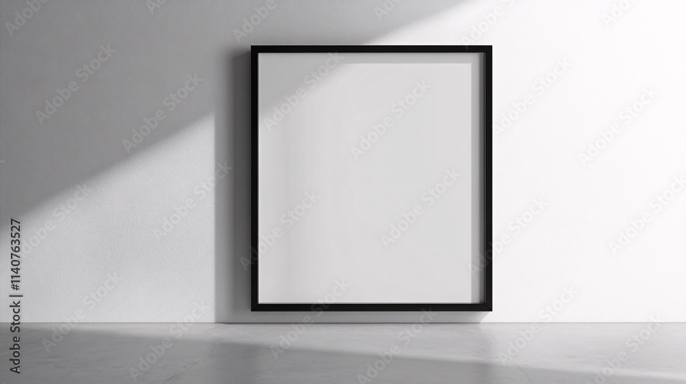 A minimalist empty black-framed picture frame on a clean white wall, illuminated by soft natural light. A minimalist empty black-framed picture frame on a clean white wall, illuminated by soft natural light.