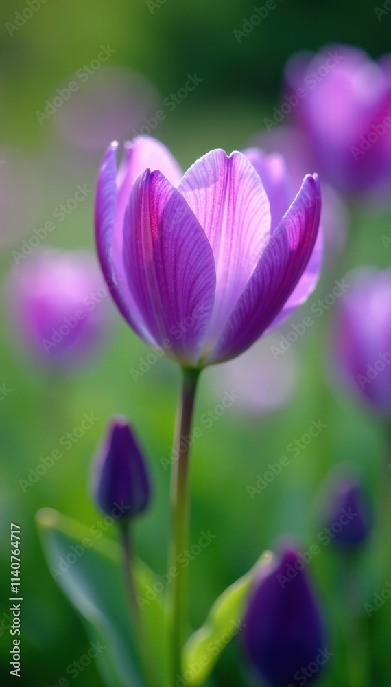 Delicate violet petals unfolding in a field of green, garden, soft focus, floral Delicate violet petals unfolding in a field of green, garden, soft focus, floral