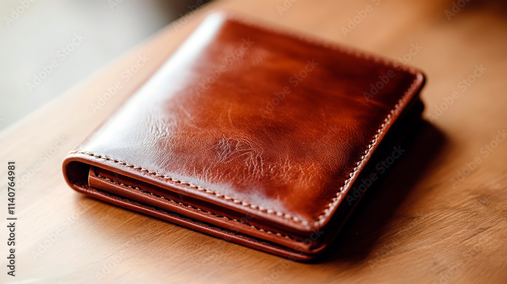 Polished Leather Wallet on Mocha Mousse Surface Polished Leather Wallet on Mocha Mousse Surface