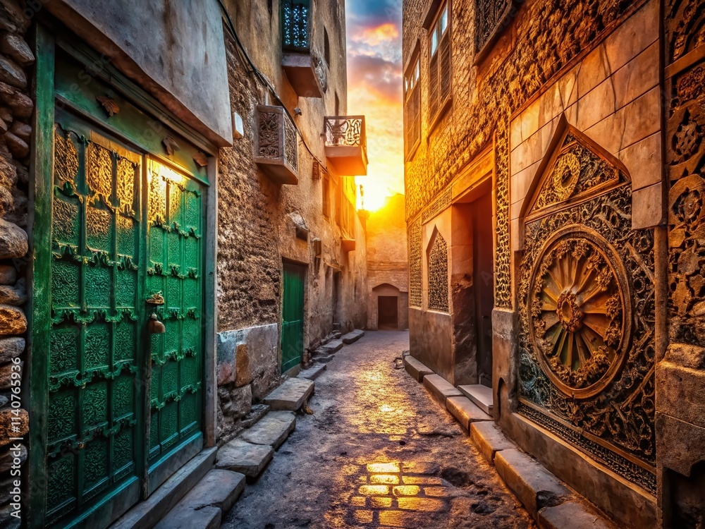 Obraz premium Urban Exploration Mecca Calligraphy: Lost Streets, Sacred Script, Islamic Art Photography