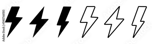 Lightning bolt set. Power icon. Energy icon. Thunderbolt symbol. Electrical sign.  Flash logo collection. Flash lightning bolt icons. Flash thunder power icons. Electric lightning bolt symbols.
