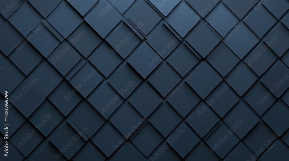 Abstract Dark Blue Geometric Pattern: A 3D Render of Interlocking Squares