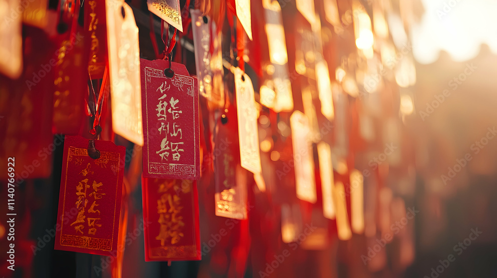 Naklejka premium Golden Wishes: Red Tags Illustration