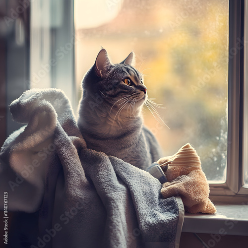 Cute little cat in room alone without people near window  photo