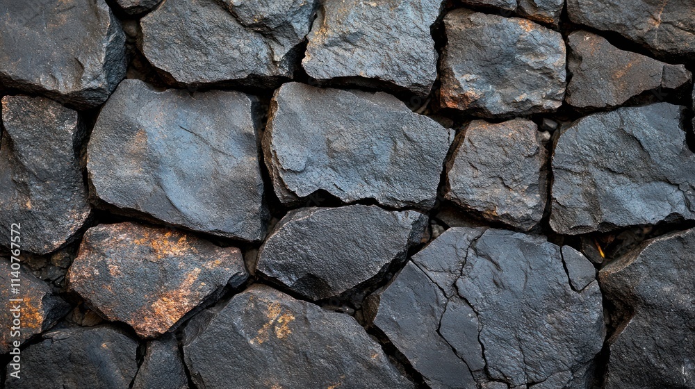 Fototapeta premium Close-up view of a dark gray stone wall.