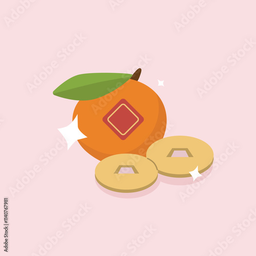 Isolated orange and money. Chinese New Year, Vietnamese Tet holiday. vector illustration.