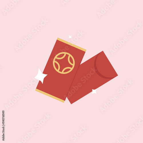 Isolated Chinese red gift money pocket from both sides. Happy Chinese New Year. Flat vector illustration