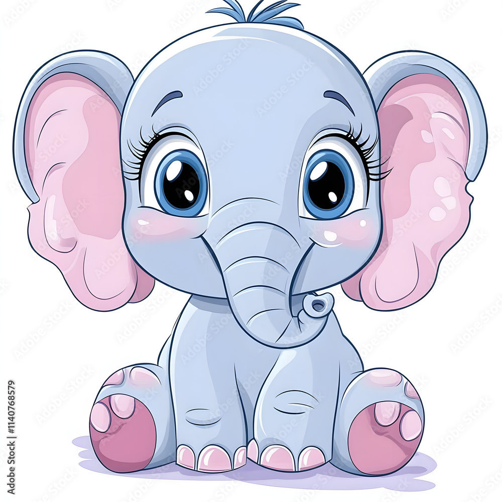Fototapeta premium Cartoon cute baby elephant on white background 