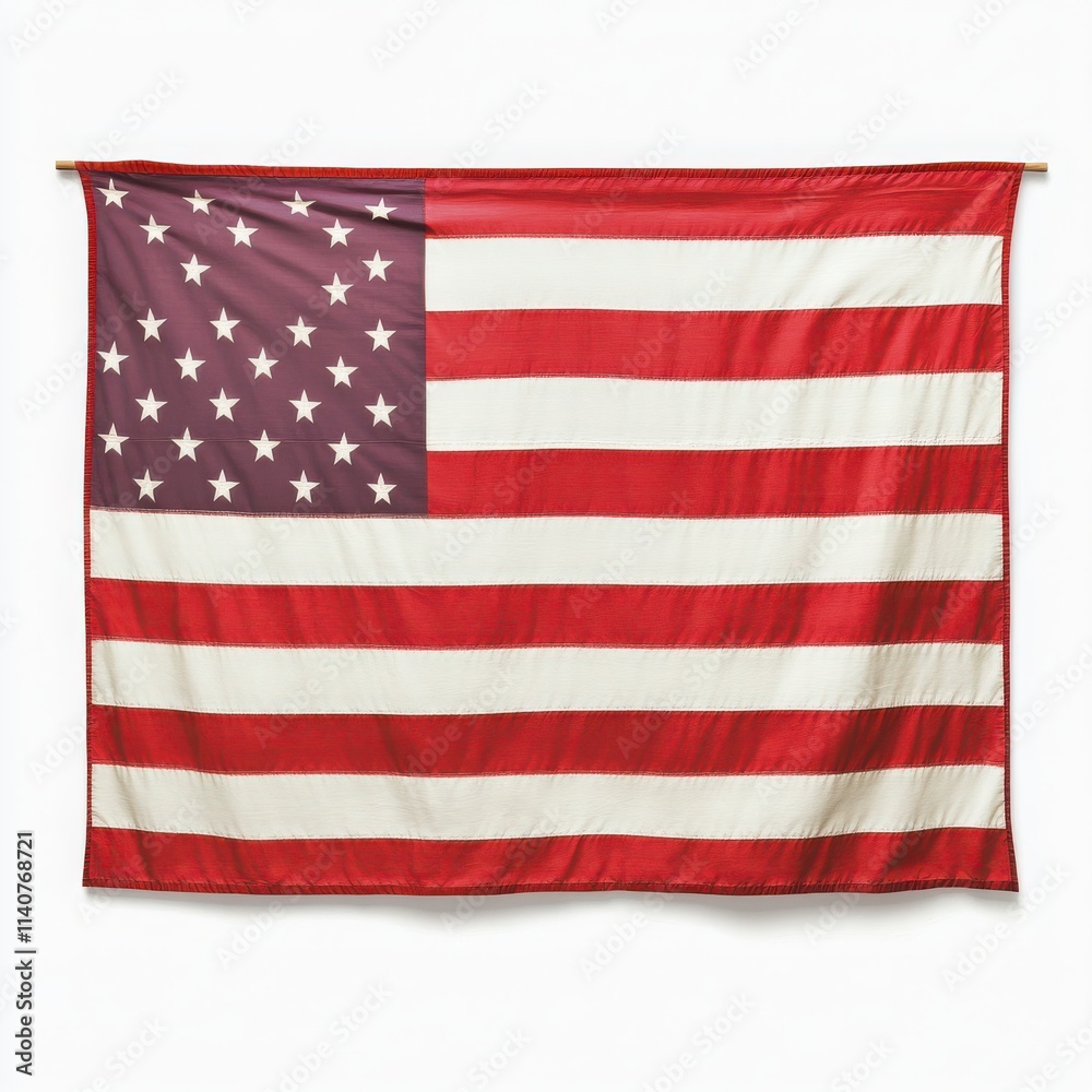 Fototapeta premium A classic rectangular flag with bold red and white stripes on a white background 