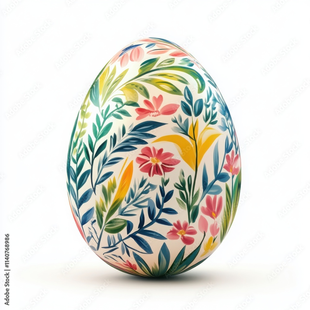 A colorful Easter egg with a painted pattern and delicate details on a white background A colorful Easter egg with a painted pattern and delicate details on a white background