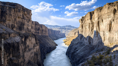 A sheer-walled chasm carved by the river. Chasm. Illustration photo