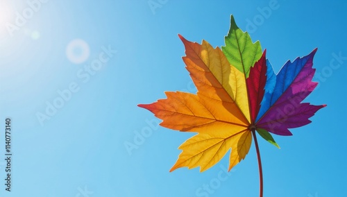 A vibrant gay pride-themed leaf design featuring a spacious white area for text created using photo