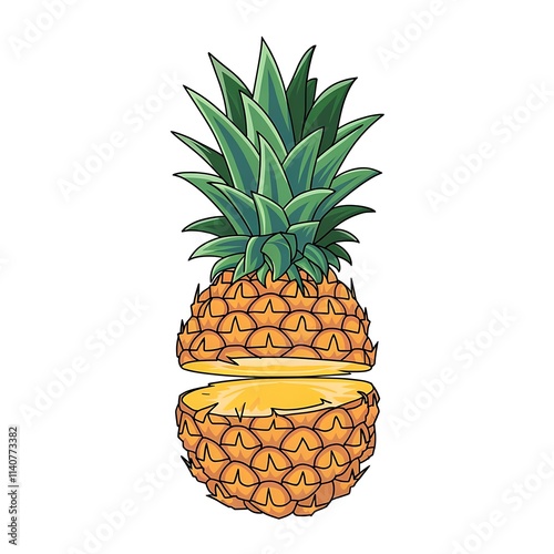 ector Illustration of a Pineapple with Green Leaves on a White Background photo