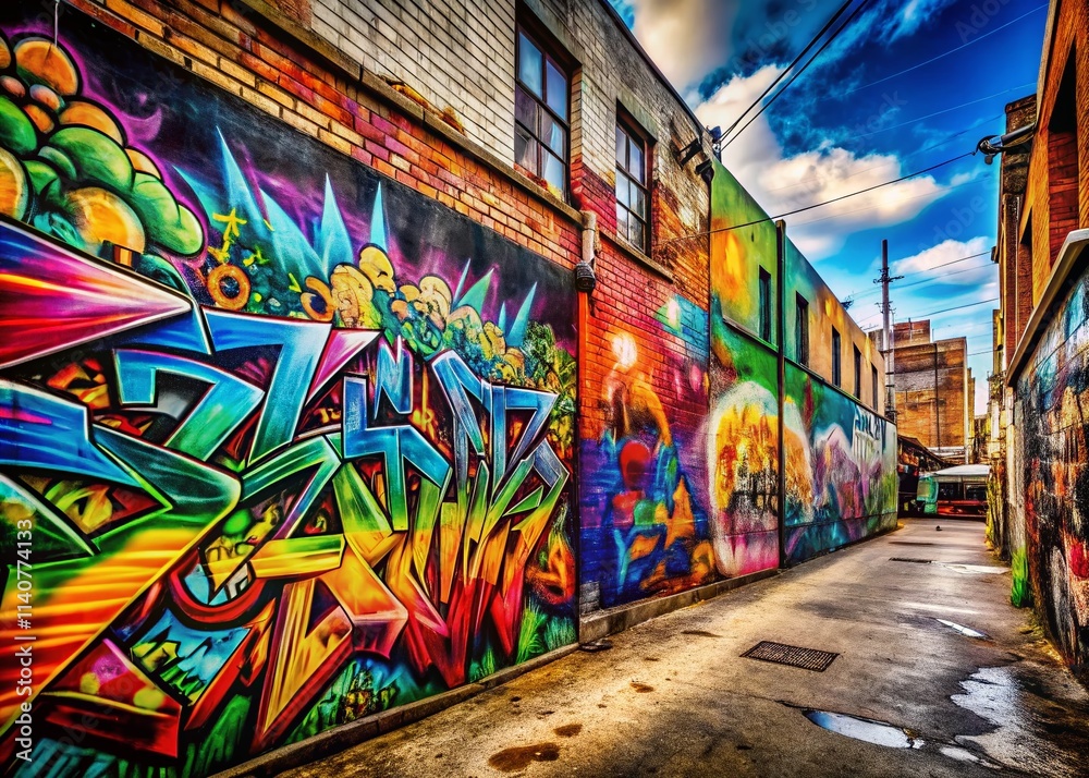 Fototapeta premium Urban Graffiti Wall Art Background, Street Art Texture, City Mural Design, Abstract Spray Paint, Grunge Wallpaper