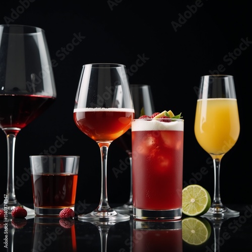 Vibrant wine cocktails short drinks on sleek black background Vector Style