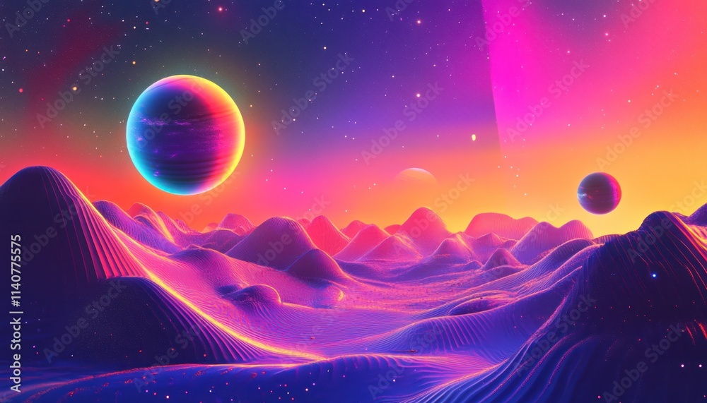 Fototapeta premium Abstract Cosmic Landscape with Planets and Stars