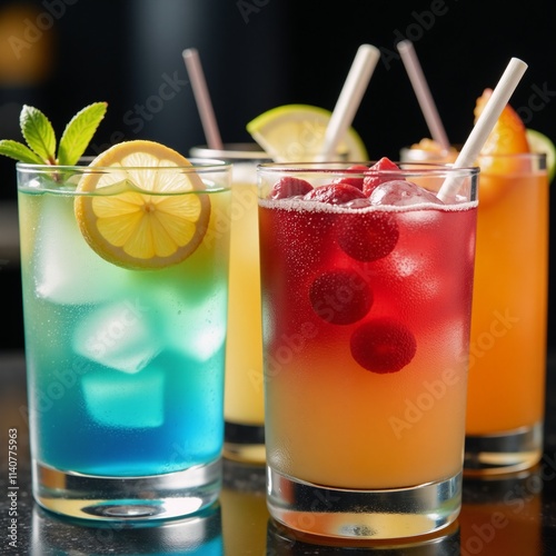 Colorful fruity cocktail drinks to quench thirst photo