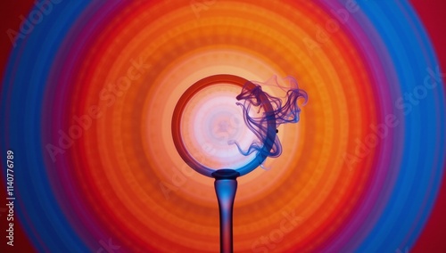 Smoke rings in vibrant hues orange and blue within a surrounding red and blue circle photo