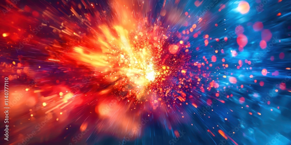 Naklejka premium Bright blue and red explosion in space