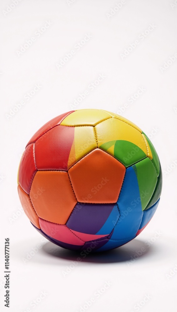 A lone Gay Pride-themed soccer ball with vibrant rainbow colors against a pure white background symbolizing an LGBT sports event A lone Gay Pride-themed soccer ball with vibrant rainbow colors against a pure white background symbolizing an LGBT sports event