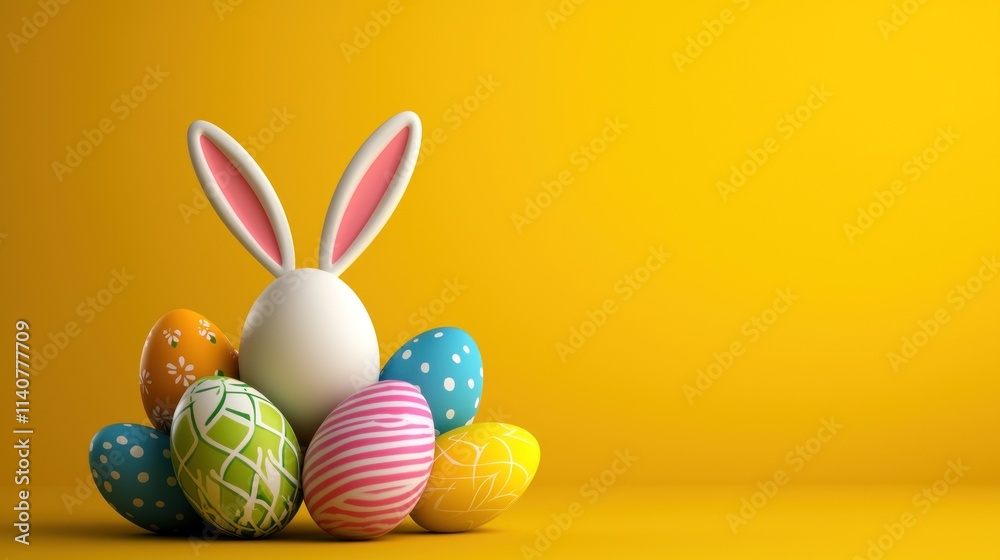 Easter celebration cute bunny with colorful eggs spring vibes studio setup joyful theme Easter celebration cute bunny with colorful eggs spring vibes studio setup joyful theme