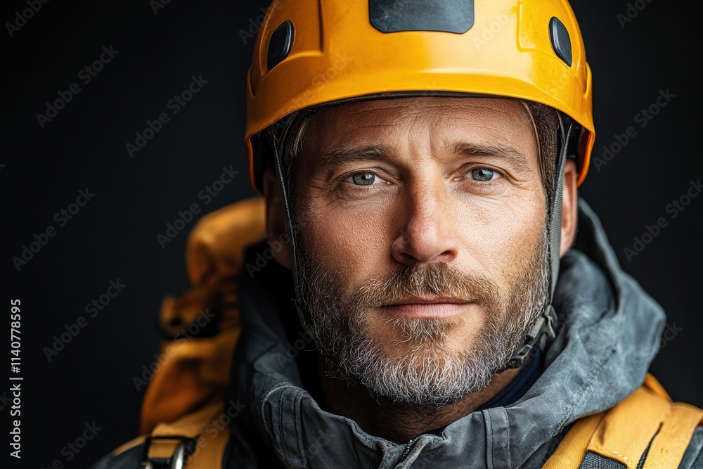 Professional arborist with helmet and tools, isolated on a clean white background, perfect for versatile branding.
