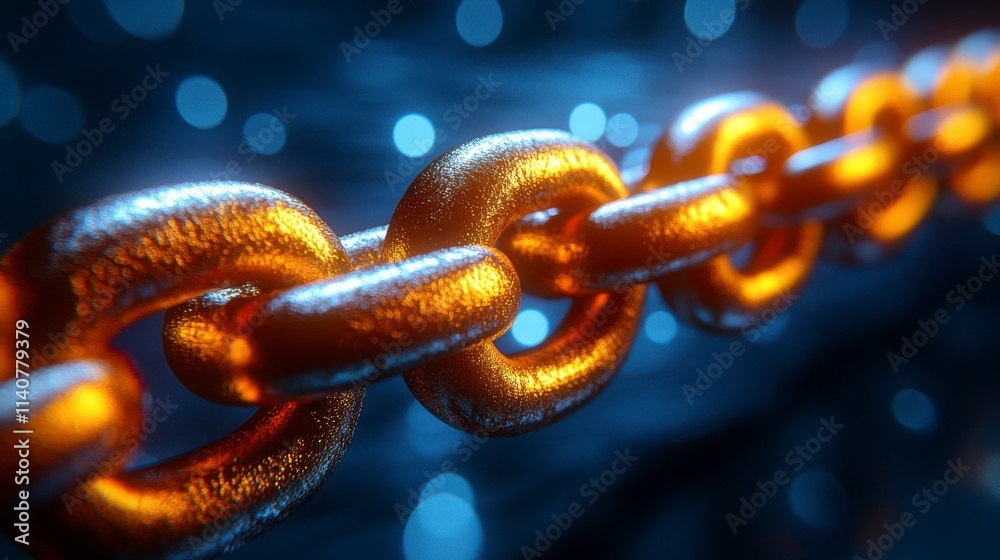 Golden Chain Link Macro: A Detailed Industrial Design