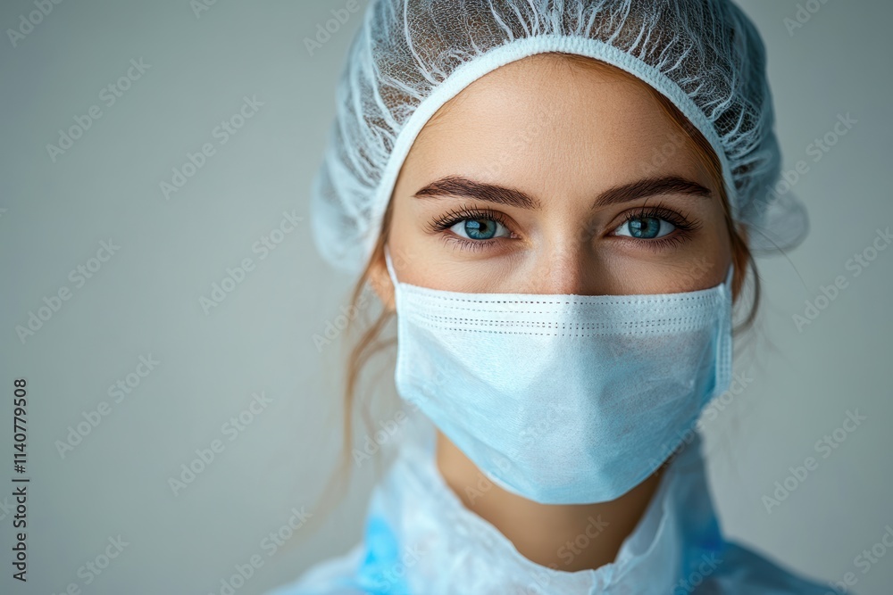 Professional healthcare worker in protective attire, standing confidently on a clean white background for branding use. Professional healthcare worker in protective attire, standing confidently on a clean white background for branding use.